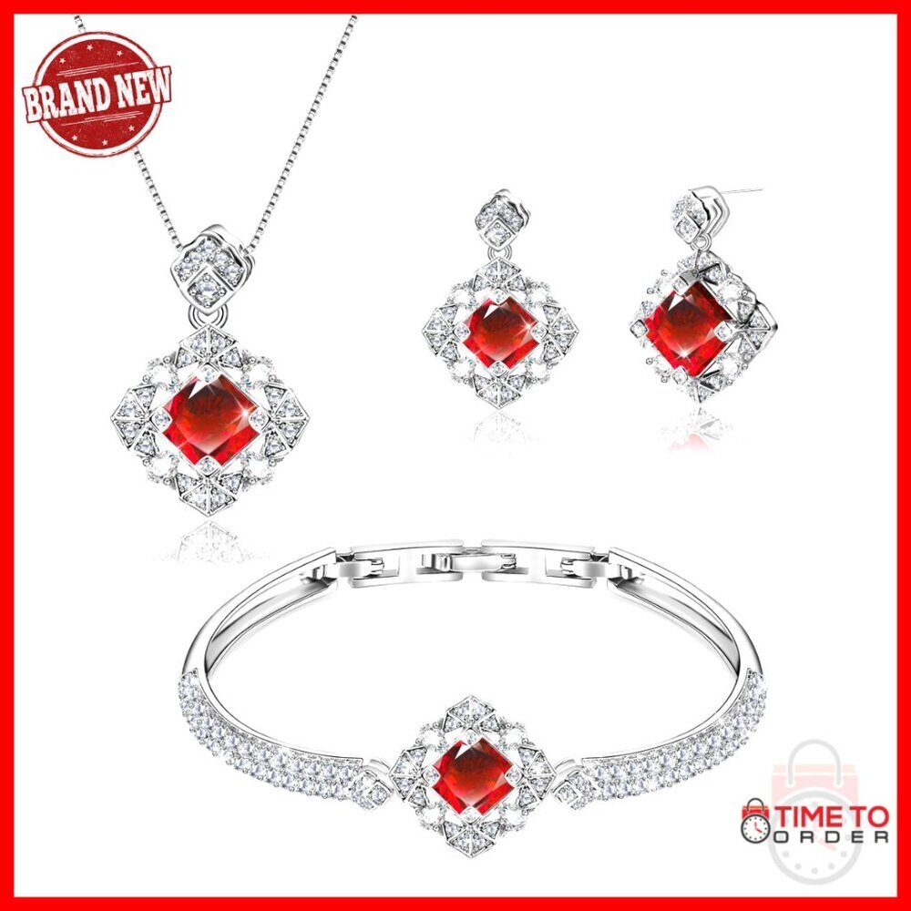 Crystal Jewelry Set Bracelet Necklace Earrings 18K White Gold Plated